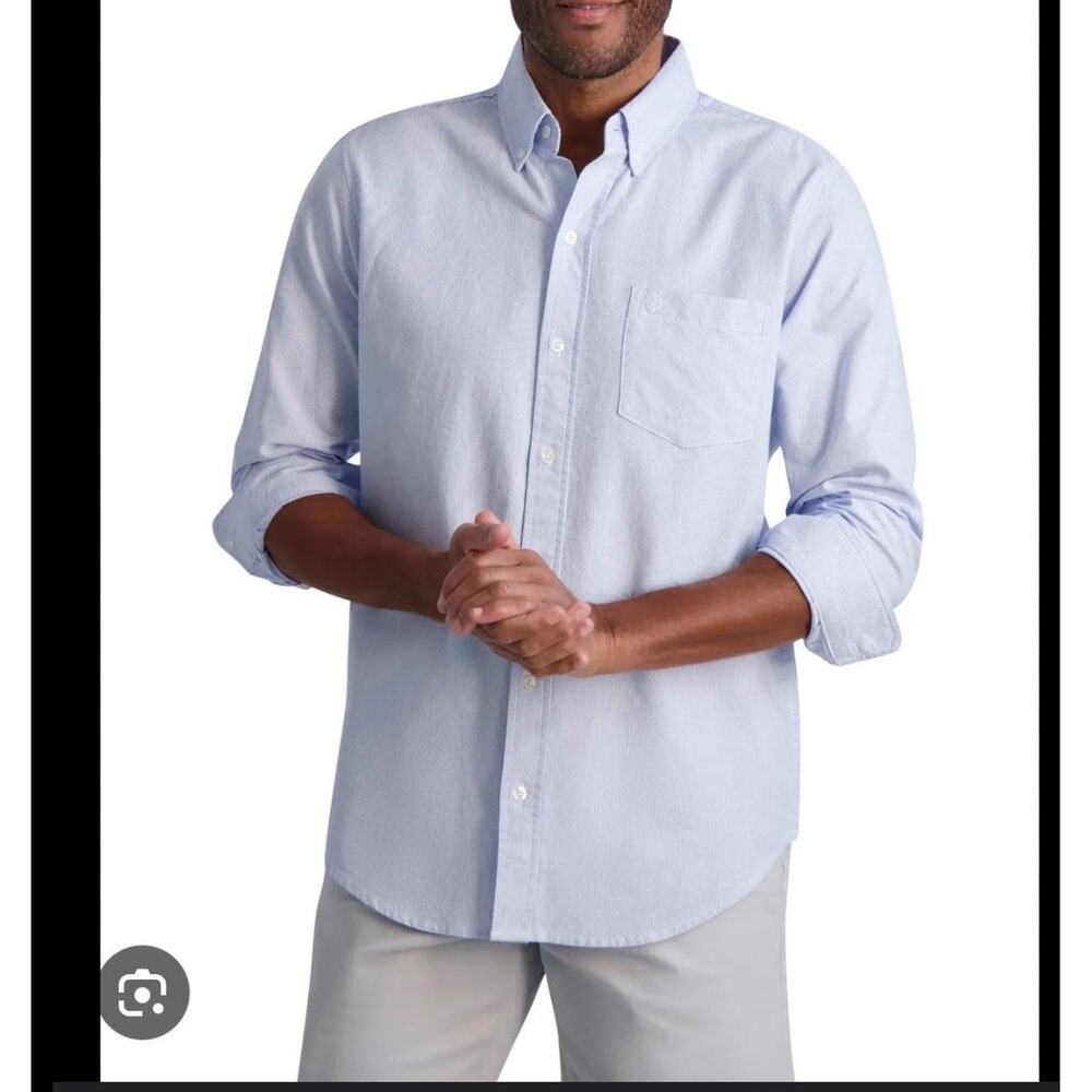 Chaps Seacoast Mens Light Blue Stripe Oxford Button Down Shirt M
